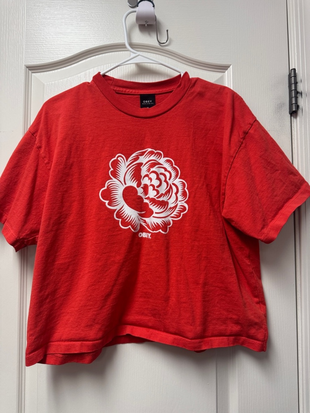 Obey Red Tee with White Floral Motif